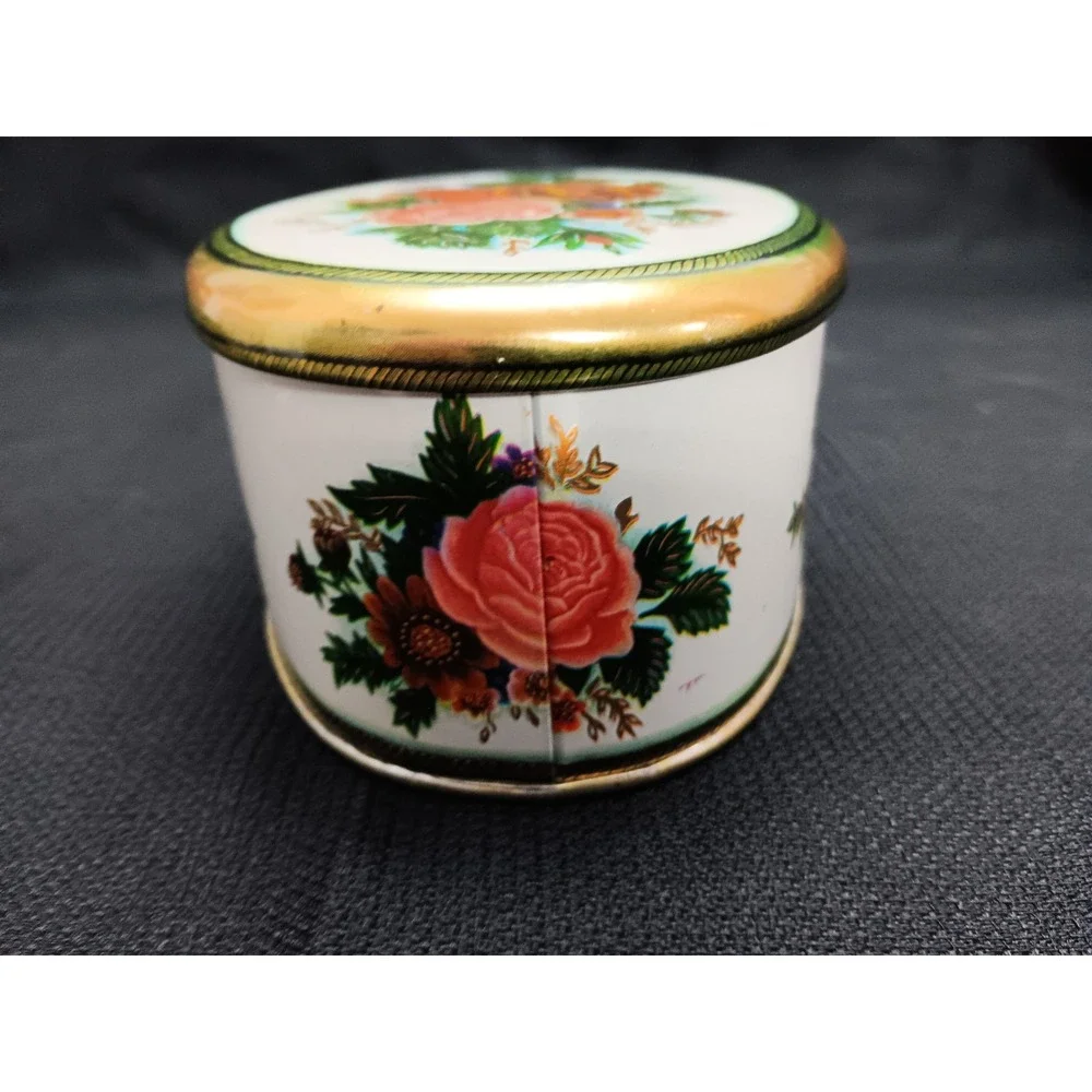 Oval Floral Tin Metal Box Meister Made In Brazil Trinket Jewelry Candy‎ Storage